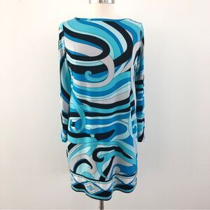 Michael Kors Midi Dress Retro Turquoise Blue Jersey Petite Large